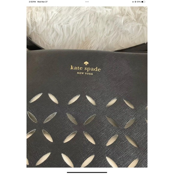 KATE SPADE Black/Gold Leather Double Handle Shoulder Purse/Handbag Large Tote - Picture 6 of 10